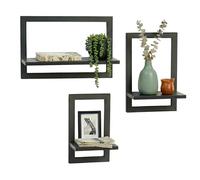Relaxdays Estantería de Pared, Set 3, Metal/MDF, 3 tamaños, Negro | flotantes para marcos y deco, salón/recibidor