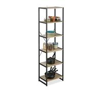 Relaxdays Estantería de pie, Diseño Industrial, Librería con Seis estantes, 180x50x35 cm, Roble/Metal, Marrón