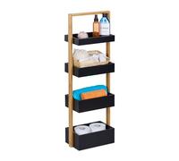 Relaxdays Estantería de baño de bambú 4 estantes marrón claro,negro