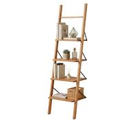 Relaxdays estantería Escalera de Nogal Natural, 4 estantes, apoya en Pared | 180x44x35 cm, para baño, cocina, salón