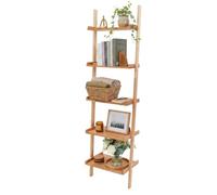 Relaxdays Estantería Escalera Nogal, 5 baldas, Natural | inclinada para pared, baño/cocina/salón, 189x56x33 cm