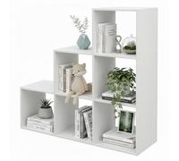 Relaxdays estantería escalonada Blanca, 6 Compartimentos, Separador | 97,5 x 97,5 x 29 cm, para techos inclinados, salón