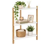 Relaxdays Estantería esquinera, 60 x 46 x 25 cm, 3 baldas, Blanco/Natural | salón, baño, MDF, bambú