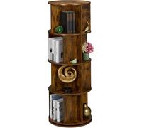 Relaxdays, estantería giratoria, 20 compartimentos, altura x profundidad: 137 x 50 cm, estilo industrial, estantería giratoria para libros y DVDs, torre de libros, color marrón