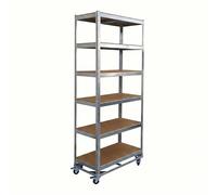Relaxdays Estantería Industrial con Ruedas, 209 x 90 x 40 cm, 900 kg, 6 estantes, Acero, Montaje, Plateado
