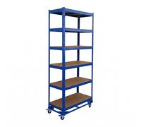 Relaxdays estantería Industrial con Ruedas, 209x90x40 cm, 900 kg, 6 baldas, Acero, Sistema de Montaje, Azul