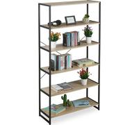 Relaxdays, estantería industrial, estantería alta para libros, diseño abierto con 6 compartimentos, dimensiones 180x95x35 cm, fabricada en aglomerado/metal, color marrón