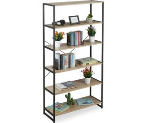 Relaxdays, estantería industrial, estantería alta para libros, diseño abierto con 6 compartimentos, dimensiones 180x95x35 cm, fabricada en aglomerado/metal, color marrón