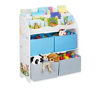 Relaxdays Estantería infantil con 4 cajas tela blanco,azul claro,gris
