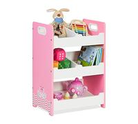 Relaxdays Estantería Infantil, 5 Compartimentos, MDF, Organizador Juguetes Niñas, Asas, 60 x 42,5 x 30 cm, Blanco y Rosa