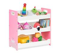 Relaxdays Estantería Infantil, 5 Compartimentos, MDF, Organizador Juguetes Niñas, Asas, 60 x 62,5 x 30 cm, Blanco y Rosa