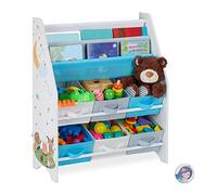 Relaxdays Estantería Infantil, 6 Cajas, 2 Baldas Tela, Mueble Juguetes, Librería Animales, 74 x 62 x 31,5 cm, Multicolor