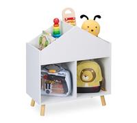 Relaxdays Estantería Infantil, 64,5 x 60 x 30 cm, 6 Compartimentos, Forma de casa, Blanco/Natural