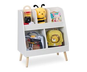 Relaxdays Estantería Infantil, 66x60x30cm, Librería Niños 5 Estantes, MDF, Patas Madera, Mueble Juguetes, Blanco/Natural