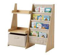 Relaxdays Estantería Infantil, 7 Bolsas, 2 baldas y Caja, Blanco/Natural