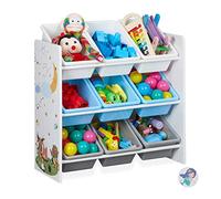 Relaxdays Estantería Infantil, 9 Cajas Almacenaje, Hoguera, DM, Plástico, Organizador Juguetes, 67x65x31,5cm, de Colores