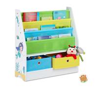 Relaxdays Estantería infantil cajas y bolsas tela blanco,verde,azul claro