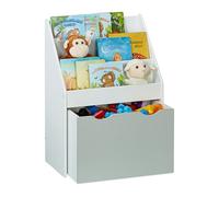 Relaxdays Estantería Infantil con 3 Baldas, Caja con Ruedas, 70x50,5x28cm, Organizador Juguetes Estrecho, Blanco y Gris