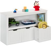 Relaxdays Estantería Infantil, Organizador Juguetes, 3 Cajas con Ruedas, 60 x 102 x 30 cm, Mueble Juguetero MDF, Blanco