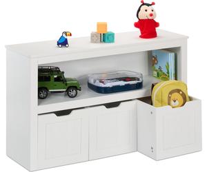 Relaxdays, estantería infantil con 3 compartimentos y ruedas, dimensiones: 60 x 102 x 30 cm, armario para juguetes para habitación infantil, cómoda infantil, color blanco