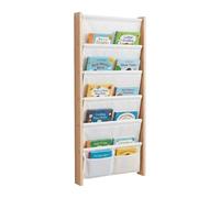 Relaxdays estantería Infantil con 7 Bolsillos de Tela, Blanco | montaje mural, 118x44,5x6 cm, MDF