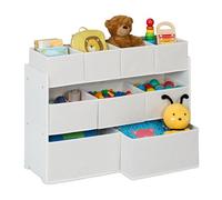 Relaxdays Estantería Infantil con 9 Cajas de Tela, 60 x 92 x 30 cm, Organizador Juguetes, Cómoda Cuarto Niños, Blanco