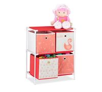 Relaxdays Estantería Infantil con Cuatro Cajas, Organizador de Juguetes, Cisnes, Blanco & Rojo, 62x53x30 cm