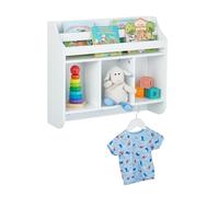 Relaxdays Estantería Infantil de Pared, Librería Niños 5 Estantes, 3 Perchas, 51,5x60x17,5 cm, Mueble Juguetes, Blanco