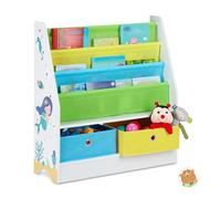 Relaxdays Estantería infantil cajas y bolsas tela blanco,verde,azul claro