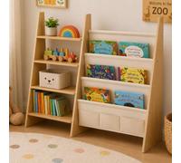 Relaxdays Estantería Infantil dúo, 5 Bolsillos de Tela, 75x92,5x23 cm | 4 estantes abiertos, MDF, blanco/natural