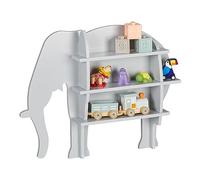 Relaxdays Estantería Infantil Elefante, Juguetero Pared 2 Estantes Abiertos, Librería Niños, 50 x 63,5 x 10 cm, Gris