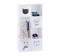 Relaxdays Estantería Infantil, Gatos, Siete Compartimentos, Perchero, Armario, 145 x 74 x 36,5 cm, Blanco