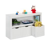 Relaxdays Estantería Infantil, Organizador Juguetes, 3 Cajas con Ruedas, 60 x 102 x 30 cm, Mueble Juguetero MDF, Blanco