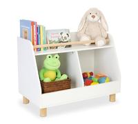 Relaxdays Estantería Infantil pequeña, 2 Compartimentos, Estante Grande, HxBxT: 52 x 72 x 38 cm, Blanco/Natural.