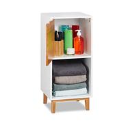 Relaxdays Estantería, Librería con Puerta, Estilo escandinavo, MDF y bambú, Blanco, 71x32x30 cm