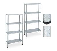 Relaxdays Estantería Metálica 147,5 x 75,5 x 30,5 cm Set de 2, 160 kg, Acero Galvanizado, Estante para Sótano, Plateado