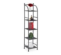 Relaxdays Estantería Metálica, Acero, 145x33x28 cm, Estante Baño y Cocina, 5 Baldas, Librería Metal, sin Fondo, Negro