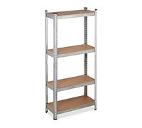 Relaxdays Estantería metálica galvanizada 4 baldas marrón claro,negro,plata