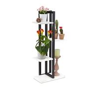 Relaxdays Estantería Metálica Plantas, Escalera Macetas 4 Baldas Interior, Efecto Madera, 93 x 42,5 x 22,5 cm, Blanco