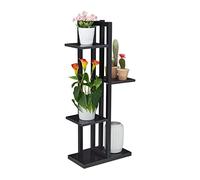 Relaxdays Estantería Metálica Plantas, Escalera Macetas 4 Baldas Interior, Efecto Madera, 93 x 42,5 x 22,5 cm, Negro