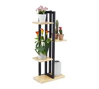 Relaxdays Estantería Metálica Plantas, Escalera Macetas 4 Baldas Interior, Efecto Madera, 93x42,5x22,5 cm, Marrón Claro