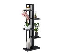 Relaxdays Estantería Metálica Plantas, Escalera Macetas 5 Baldas Interior, Efecto Madera, 117x43x22 cm, Negro