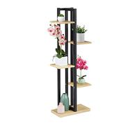 Relaxdays Estantería Metálica Plantas, Escalera Macetas 5 Baldas Interior, Efecto Madera, 117x43x22 cm, Marrón Claro