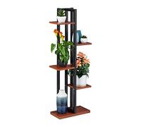 Relaxdays Estantería Metálica Plantas, Escalera Macetas 5 Baldas Interior, Efecto Madera, 117x43x22 cm, Marrón Oscuro