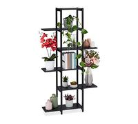 Relaxdays Estantería Metálica Plantas, Escalera Macetas 6 Baldas Interior, Efecto Madera, 150x78x24 cm, Negro