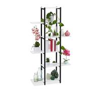 Relaxdays Estantería Metálica Plantas, Escalera Macetas 6 Baldas Interior, Efecto Madera, 150x78x24 cm, Blanco