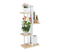 Relaxdays Estantería Metálica Plantas, Marrón Claro | Escalera Macetas 4 Baldas Interior, Efecto Madera, 93x42,5x22,5cm