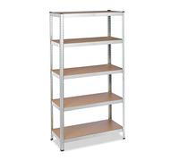 Relaxdays Estantería Metálica Taller, 5 Baldas, 180 x 90 x 40 cm, Resiste 875 kg, Cargas Pesadas, Acero y MDF, Plateado
