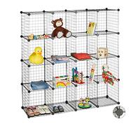 Relaxdays Estantería Modular con 16 Compartimentos, Metal, Negro, 145 x 145 x 36,5 cm
