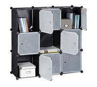 Relaxdays Estantería Modular con Puertas, Plástico, Negro, 95x95x32 cm